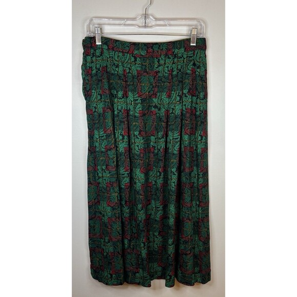 PENDLETON Green Red Paisley A-Line Skirt 12 Vintage Pockets Midi Rayon Holiday - Picture 3 of 10